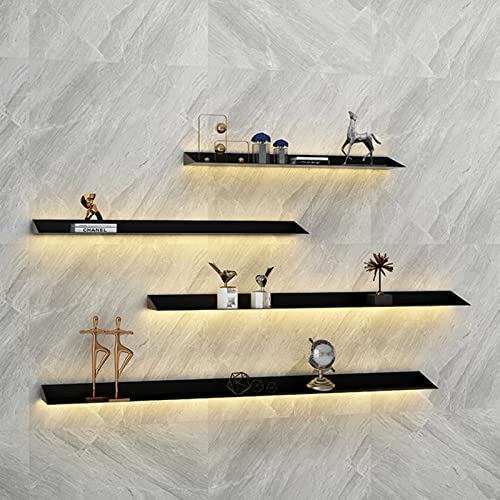 Schwebende Wandregale, an der Wand montierte Ausstellungsregale aus Stahl mit doppelten lichtemittierenden LED-Regalen für warmes Licht für den Messestand (Farbe: Schwarz, Größe: 1 von KDOQ