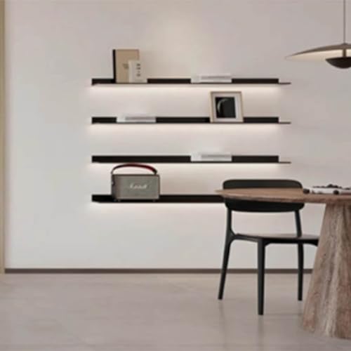 Schwebende Wandregale mit LED-Licht, beleuchtetes Weinkühler-Lagerregal aus Aluminiumlegierung, Aktivitätsregal, Wand-Bücherregal (Farbe: Noir, Größe: 150 x 20 cm) von KDOQ