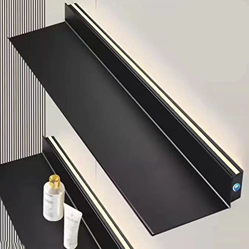 Schwebende Wandregale mit warmem LED-Licht, lichtemittierende Regale aus Aluminiumlegierung, Wandregal für Arbeitsplatte, Wohnzimmer, Badezimmer (Farbe: Noir, Größe: 120 cm) von KDOQ