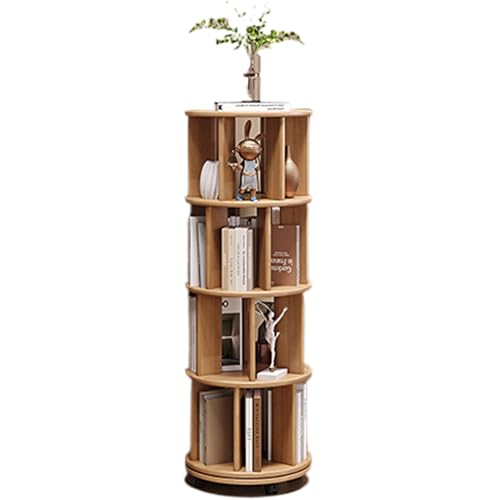 Um 360 Grad drehbares Bücherregal, von Boden zu Boden reichendes Massivholzregal für einfache Bilderbücher für den Haushalt, kreatives Eckregal für Schlafzimmer (Farbe: Hellbraun, von KDOQ