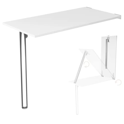 Wandklapptisch Esstisch Tischplatte 100x50 cm in Weiß Klapptisch Bartisch Küchentisch für die Wand im Büro Esszimmer Küche stabiler Wandtisch mit Tischbein klappbar (Tischhöhe 74cm) von KDR Produktgestaltung