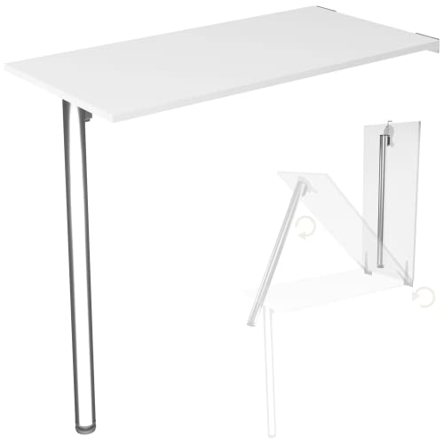 Wandklapptisch Esstisch Tischplatte 100x50 cm in Weiß Klapptisch Bartisch Küchentisch für die Wand im Büro Esszimmer Küche stabiler Wandtisch mit Tischbein klappbar (Tischhöhe 90cm) von KDR Produktgestaltung