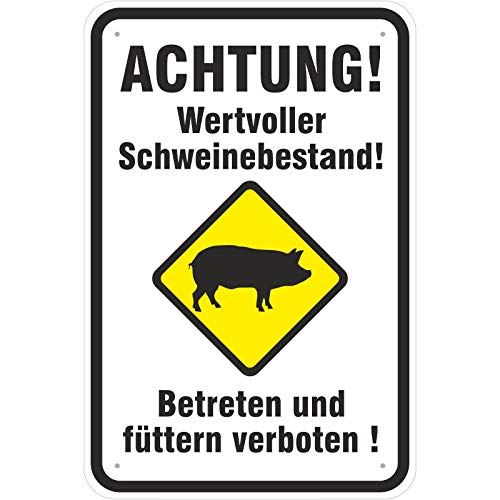 Schild Achtung wertvoller Schweinebestand Schweine aus Aluminium-Verbundmaterial 3mm stark 30 x 45 cm von KDS