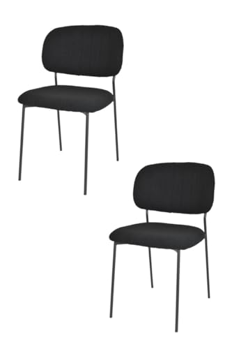 KEKOHOME 2er-Set Esszimmerstühle RIVALTA, Beine aus lackiertem Stahl mattschwarze Farbe, Bezug aus Schwartzfarbener Bouclé-Stoff von KEKOHOME
