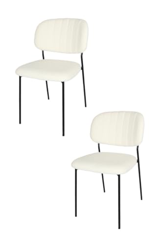KEKOHOME 2er-Set Esszimmerstühle RIVALTA, Beine aus lackiertem Stahl mattschwarze Farbe, Bezug aus Weissefarbener Bouclé-Stoff von KEKOHOME