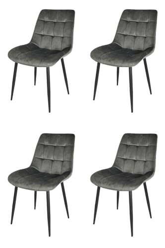 KEKOHOME 4er-Set Esszimmerstühle ARIIS, Beine aus lackiertem Stahl mattschwarze Farbe, Bezug aus dunkelgrauer Samt von KEKOHOME