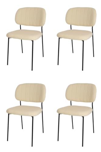 KEKOHOME 4er-Set Esszimmerstühle RIVALTA, Beine aus lackiertem Stahl mattschwarze Farbe, Bezug aus Beigefarbener Bouclé-Stoff von KEKOHOME