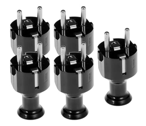 KEL 5 Stück Gerader Uni-Schuko Stecker - IP20 schwarzer Stecker für den Innenbereich - Schutzkontakt gerade und zerlegbar, 2 p+Z Schuko, 250 V 16 A max von KEL