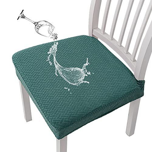 KELUINA Diamantgitter Jacquard wasserdichte Stuhl Sitzbezüge für Esszimmer Stretch Stuhl Sitzkissen Schonbezüge Esszimmer Küche Stuhlbezüge (Dunkelgrün,6 Hussen) von KELUINA