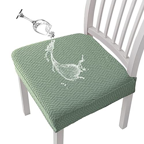 KELUINA Diamantgitter Jacquard wasserdichte Stuhl Sitzbezüge für Esszimmer Stretch Stuhl Sitzkissen Schonbezüge Esszimmer Küche Stuhlbezüge (Matcha-Grün,6 Hussen) von KELUINA