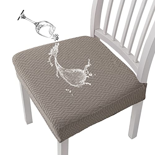 KELUINA Diamantgitter Jacquard wasserdichte Stuhl Sitzbezüge für Esszimmer Stretch Stuhl Sitzkissen Schonbezüge Esszimmer Küche Stuhlbezüge (Taupe,2 Hussen) von KELUINA