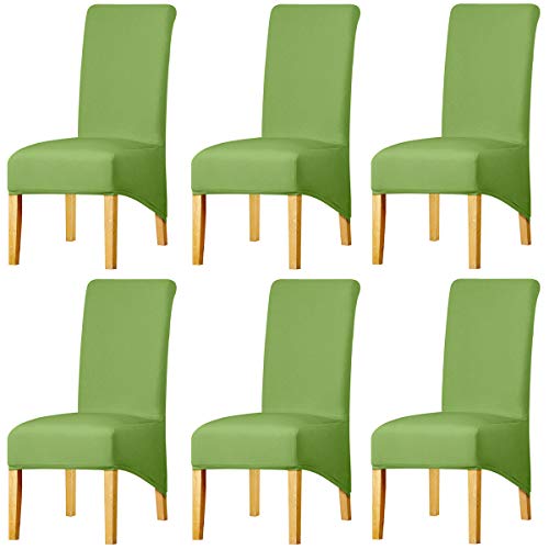 KELUINA Feste Gewebe-Ausdehnung XL-Stuhlhussen der hohen Rückseite für Esszimmer, Spandex-große Esszimmerstuhl-Schonbezüge für Hauptlebensrestaurant-Hotel (Green,Set of 6) von KELUINA