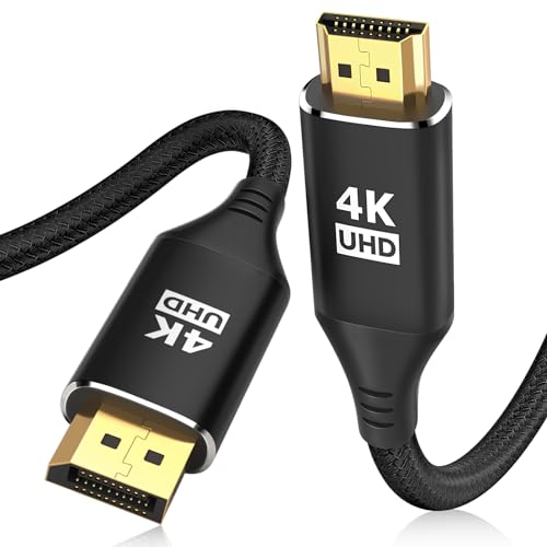DisplayPort-auf-HDMI-4K-Kabel, 6 m, Aluminiumgehäuse, geflochtenes Nylon, High Speed (1440p, 60 Hz, 1080p, 120 Hz), unidirektionales DP-auf-HDMI-Kabel, kompatibel mit Dell, HP, Insignia, Samsung von KELink