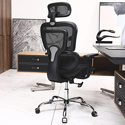 KERDOM Bürostuhl Ergonomischer Schreibtischstuhl, Chefsessel mit 3D verstellbare Armlehne, Hautfreundliche Netz-Hochlehne, Schreibtischstuhl bis 150kg/330LB Belastbar von KERDOM