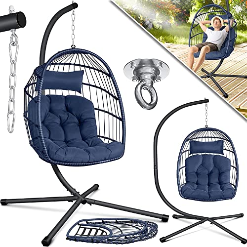 KESSER® Hängesessel Jungle mit Gestell Stahl Hängekorb Sessel Großen Kissen + Decken Halterung - Hängeschaukel Hängesitz Indoor - Outdoor Schaukel Hängestuhl für Kinder und Erwachsene, Navyblau von KESSER