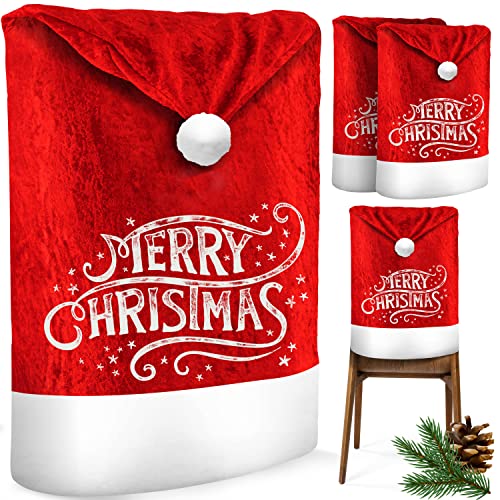KESSER® Premium Weihnachtsstuhlüberzug 2er Set Stuhlhussen für Weihnachten Nikolausmütze Stuhlbezug Husse Weihnachtsdeko für Stühle Überzieher - Stuhlabdeckung im weihnachtlichen Design von KESSER
