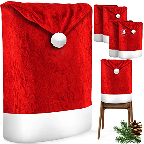 KESSER® Premium Weihnachtsstuhlüberzug 4er Set Stuhlhussen für Weihnachten Nikolausmütze Stuhlbezug Husse Weihnachtsdeko für Stühle Überzieher - Stuhlabdeckung im weihnachtlichen Design von KESSER