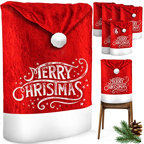 KESSER® Premium Weihnachtsstuhlüberzug 6er Set Stuhlhussen für Weihnachten Nikolausmütze Stuhlbezug Husse Weihnachtsdeko für Stühle Überzieher - Stuhlabdeckung im weihnachtlichen Design von KESSER