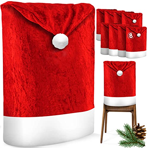 KESSER® Premium Weihnachtsstuhlüberzug 8er Set Stuhlhussen für Weihnachten Nikolausmütze Stuhlbezug Husse Weihnachtsdeko für Stühle Überzieher - Stuhlabdeckung im weihnachtlichen Design von KESSER