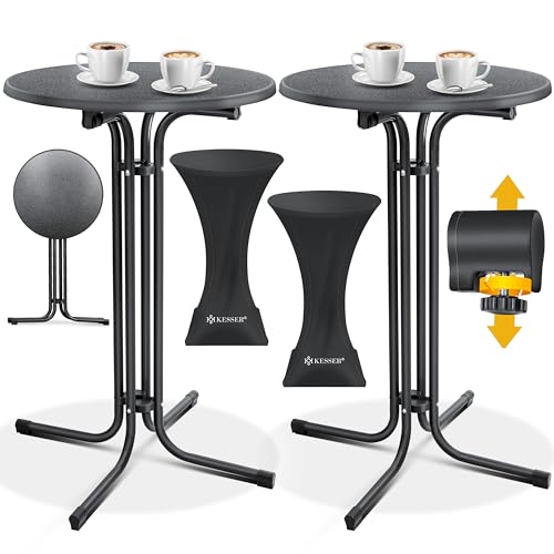 KESSER® Gastro Stehtisch klappbar Bistrotisch 2er Set | Pulverbeschichtete Edelstahlplatte | höhenverstellbare Füße | Party-Tisch Ø 80cm | In- & Outdoor | Empfangstisch | Klapptisch mit Husse Schwarz von KESSER