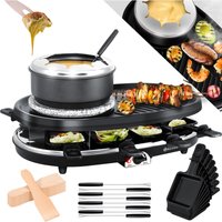 Kesser - 3in1 Raclette-Grill mit Naturgrillstein Grillplatte und Fondue Tischgrill für 8 Personen Elektrogrill Raclette Grill antihaftbeschichtet von KESSER