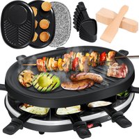 Raclette Grill - Tischgrill Partygrill Elektrogrill für 8 Personen 8 Pfannen und Holzspatel Mit 3 Platten Set - Grill + Pfannkuchen + Naturstein von KESSER