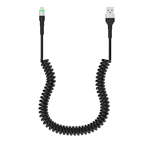 Gewickeltes iPhone Lightning-Kabel für Apple Carplay, MFi-zertifiziertes gewickeltes USB-auf-Lightning-Kabel, aufrollbares iPhone-Ladekabel für das Auto, kurzes iPhone-Ladekabel mit LED von KETAKY Plus