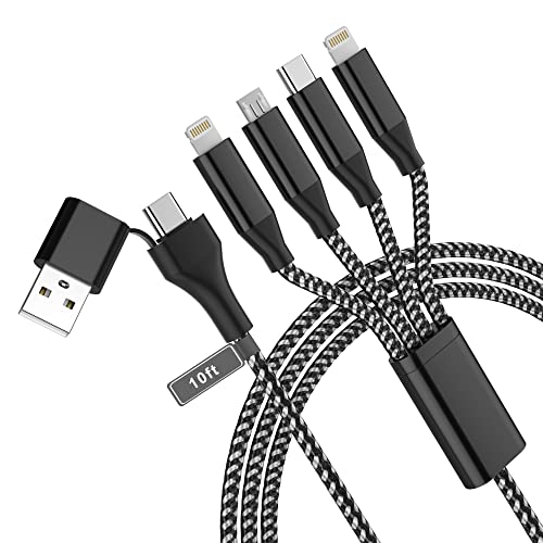 USB C Multi Ladekabel 4-in-2 Schnellladekabel, 3M/10Ft [Apple MFi-zertifiziert] USB A/USB C auf Micro-USB+Typ C+2 Lightning, Multi USB Kabel für iPhone und Android (Typ C nicht für iPad & iPhone15) von KETAKY Plus