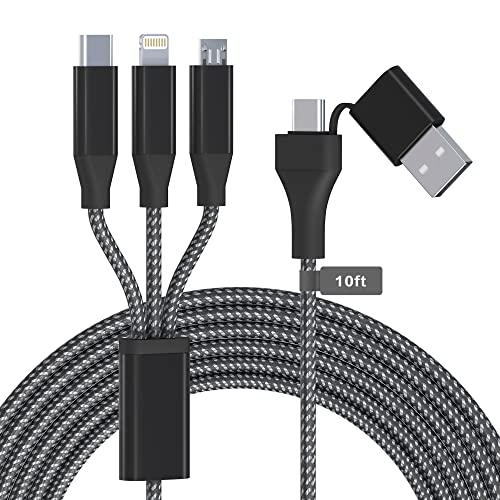 Multi USB C Kabel 5 in 1, [Apple MFi-zertifiziert] 3M/10Ft USB A/USB C auf Micro USB + Lightning +Typ C Ladekabel, Nylon-geflochtenes Multi Ladekabel für Android/iPhone/Apple/iOS/Samsung/Huawei/XiaoMi von KETAKY Plus