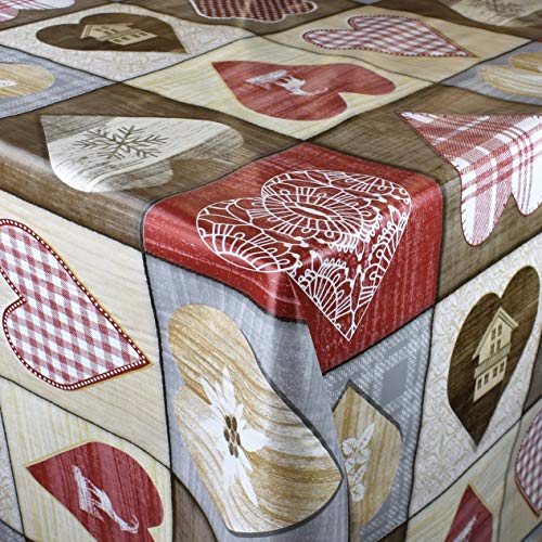 KEVKUS Wachstuch Tischdecke Meterware B5037-01 Weihnachten Advent kariert Karo Herzen Holz wählbar in eckig rund oval (Rand: Schnittkante (ohne Einfassung), 140 x 240 cm eckig) von KEVKUS