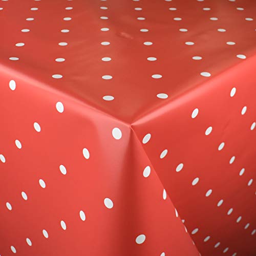 KEVKUS Wachstuch Tischdecke Meterware K43A weiße Punkte auf rot Polka dots Weihnachten Größe wählbar in eckig rund oval (Rand: Schnittkante (ohne Einfassung), 140 x 180 cm eckig) von KEVKUS