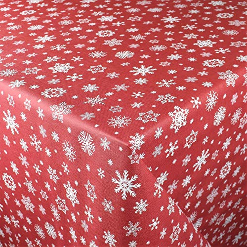 KEVKUS Wachstuch Tischdecke geprägt Meterware P1096-3 Weihnachten Advent Schneeflocke rot wählbar in eckig rund oval (Rand: Paspel (mit Kunststoffband), 100 x 140 cm eckig) von KEVKUS
