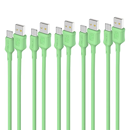 KEYSION 8 mm Plug USB C Kabel [5 Stück 100 cm, grün], flüssiges Silice Gel Kabel USB Typ C 3A Schnellladung und Übertragung USB Typ C Kabel für Samsung Galaxy S21 A52, Huawei, Realme, LG, Xiaomi, etc von KEYSION