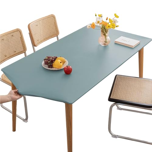 Tischdecke Abwischbare Tischdecke, Wasserdicht Elastische PVC Fitted Vinyl Tischabdeckung Schutz Rechteckig, Für Küche Indoor Outdoor Picknick Camping (Blau,80X140CM) von KFDZSW