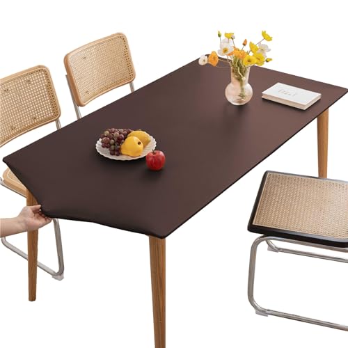 Tischdecke Abwischbare Tischdecke, Wasserdicht Elastische PVC Fitted Vinyl Tischabdeckung Schutz Rechteckig, Für Küche Indoor Outdoor Picknick Camping (Braun,90X150CM) von KFDZSW