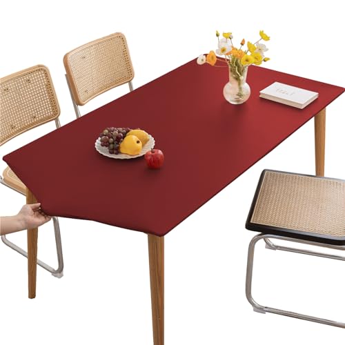 Tischdecke Abwischbare Tischdecke, Wasserdicht Elastische PVC Fitted Vinyl Tischabdeckung Schutz Rechteckig, Für Küche Indoor Outdoor Picknick Camping (Rot,90X140CM) von KFDZSW