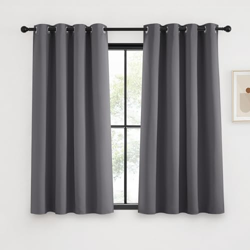 KGORGE Verdunklungsvorhänge Kurz Ösenvorhang 2er Set Fenster Vorhänge Grau Blickdicht 145 x 140 cm(HxB) Verdunkelnde Gardinen mit Ösen Thermovorhang Hitzeschutz Blackout Curtains for Bedroom von KGORGE