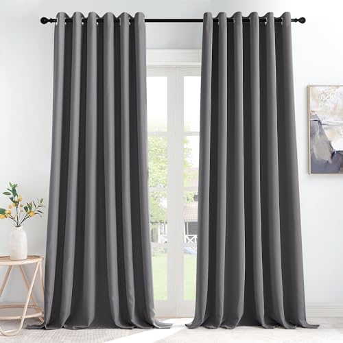 KGORGE Thermo Gardinen für Große Fenster Vorhänge Grau Blickdicht Ösenvorhang 2er Set 245 x 200 cm(HxB) Wohnzimmer Vorhänge Wärmeisolierend Verdunklungsgardine Grau von KGORGE