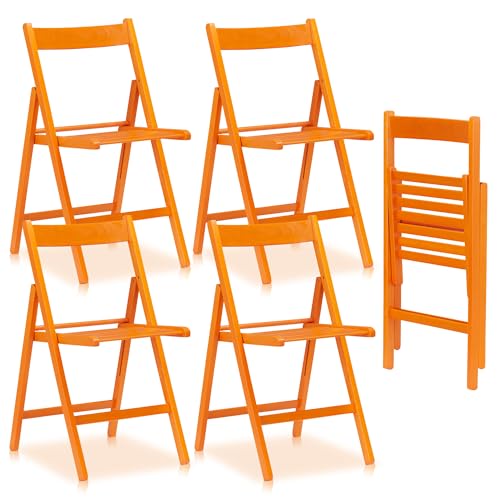 KHG 4er Set Klappstühle Holzstuhl Buche Orange, Esszimmerstuhl klappbar platzsparend, Balkonstuhl Massivholz lackiert, 45 x 79 x 50 cm Besucherstuhl, Gästestuhl von KHG