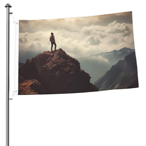 Flagge, 2 x 91 cm, Dekoration, Outdoor-Flagge mit 2 Ösen, Frau auf einem Berg, Außendekoration, Flagge, 200D, strapazierfähiges Polyester, Banner für Hofdekoration, große Flaggen von KHiry