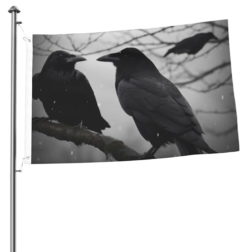 Flagge, 2 x 91 cm, Dekoration, Outdoor-Flagge mit 2 Ösen, Krähenvögel, Außendekorationen, Flagge, 200D, strapazierfähiges Polyester, Banner für Hofdekoration, große Flaggen von KHiry