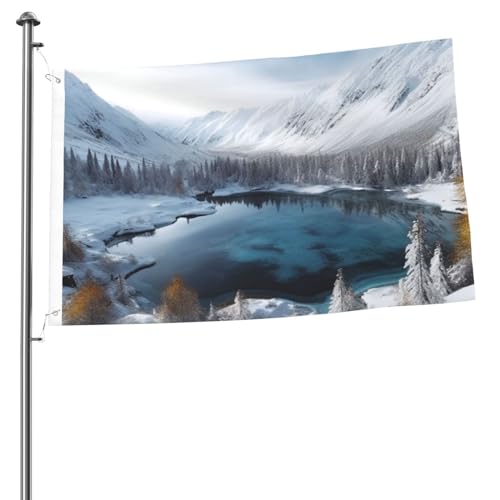 Flagge, 2 x 91 cm, Dekoration, Outdoor-Flagge mit 2 Ösen, Wintergebirge, Schneeszene, Außendekorationen, Flagge, 200D, strapazierfähiges Polyester, Banner für Hofdekoration, große Flaggen von KHiry