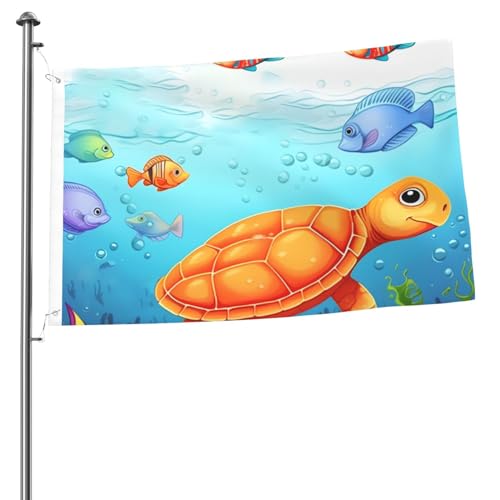 Flagge, 2 x 91 cm, Dekoration für den Außenbereich, mit 2 Ösen, Schildkröte und Fisch, Außendekorationen, Flagge, 200D, strapazierfähiges Polyester, Banner für Hofdekoration, große Flaggen von KHiry