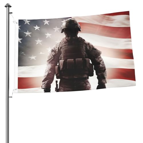 Flagge, 60 x 91 cm, Dekoration, Outdoor-Flagge mit 2 Ösen, amerikanische Flagge, Soldat, Außendekorationen, Flagge, 200D, strapazierfähiges Polyester, Banner für Hofdekoration, große Flaggen von KHiry