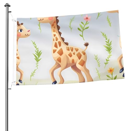 Flagge, 60 x 91 cm, Dekoration, Outdoor-Flagge mit 2 Ösen, niedliche Giraffe, Außendekoration, Flagge, 200D, strapazierfähiges Polyester, Banner für Hofdekoration, große Flaggen von KHiry