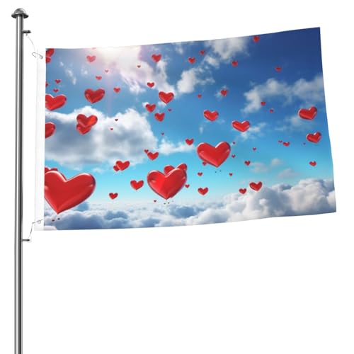 Flagge, 60 x 91 cm, Dekoration für den Außenbereich, mit 2 Ösen, Herzen am Himmel, Außendekorationen, Flagge, 200D, strapazierfähiges Polyester, Banner für Hofdekoration, große Flaggen von KHiry