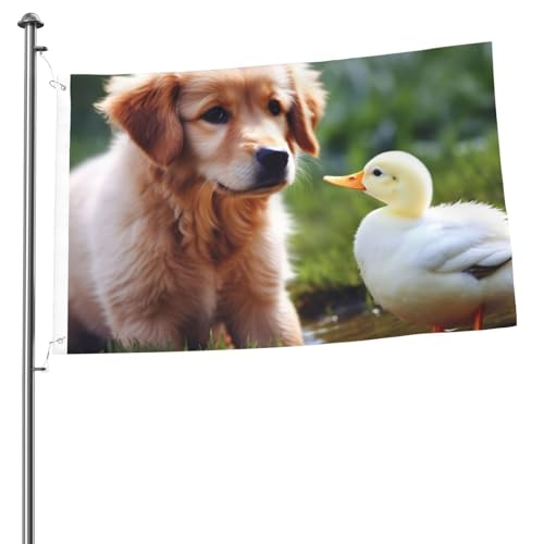 Flagge mit 2 Ösen, Hund und Ente, Außendekoration, 200D, strapazierfähiges Polyester, Banner für Hof, Dekoration, große Flaggen von KHiry