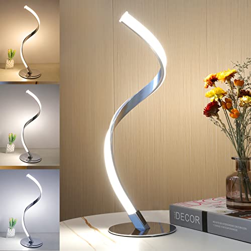 LED Nachttischlampe Stufenlos Dimmbar, Metall Spiral Schreibtischlampe mit Touch Control, Modern Deko-Tischleuchte 3000K-5000K (Warm/Natur/Kalt Weiß Licht) Leselampe für Büro Schlafzimmer Wohnzimmer von KIAMPON