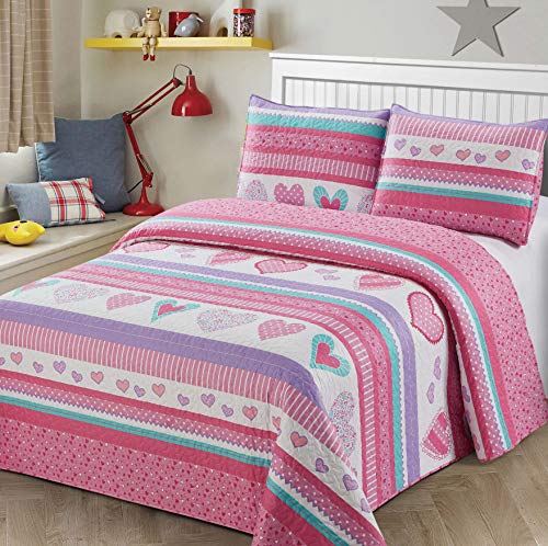 KIDS ZONE HOME LINEN Quilt Tagesdecke für Kinder, Teenager, Jungen, Mädchen, Mehrfarbig, 2 oder 3 Stück Twin Heart Pink KIDS ZONE HOME LINEN Quilt Tagesdecke für Kinder, Teenager, Jungen, Mädchen, Mehrfarbig, 2 oder 3 Stück Twin Heart Pink von KIDS ZONE HOME LINEN