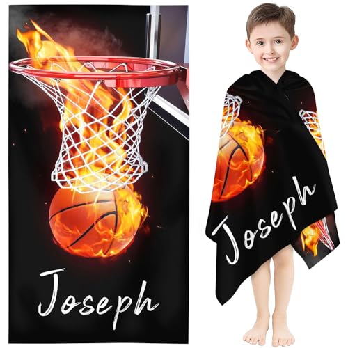 KIDSLOVE Personalisiert Basketball Strandtuch Mit Namen, Basketball Handtuch Badetuch Mit Namen Mikrofaser Strandtuch Groß 100x200cm Badetuch Für Strand (1,100 x 200 cm) von KIDSLOVE